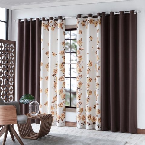 Cortina Para Sala Florida 3,00x2,50 Marrom Ruanda Sultan