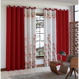 Cortina Para Sala Estampada 3,00x2,50m Vermelha Peru Sultan