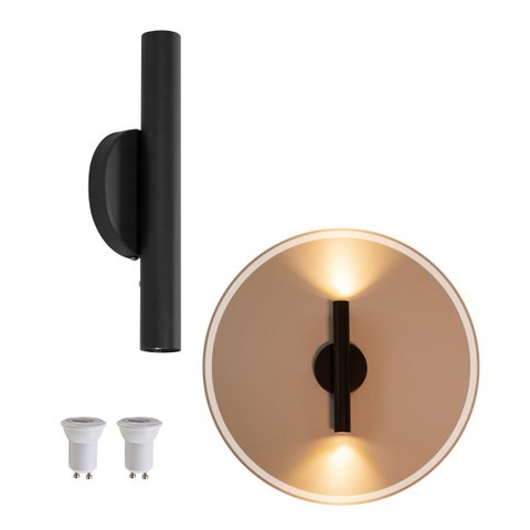 Arandela Tubo Cilindro Preta 30cm 2 Fachos + 2 Led Mr11 Br.quente St2773