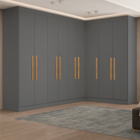 Guarda-Roupa Modulado de Canto com Puxadores MDF Paris Cinza/Onix