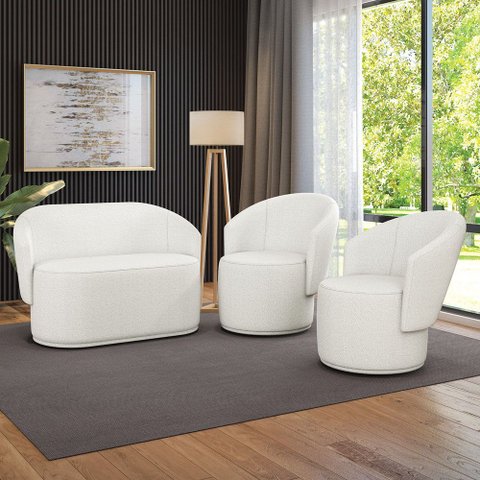 Namoradeira e 2 Poltronas Orgânica para Sala Malu Bouclê Off White M11 - D’Rossi