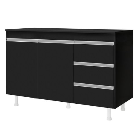 Balcão Gabinete Cozinha Lux 120cm 100% Mdf com Tampo 02 Portas e 03 Gavetas Preto - Desk Design