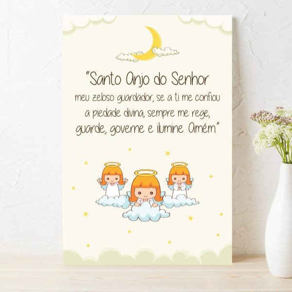 Placa Decorativa para Quarto Oração Anjo da Guarda Lua 30x40