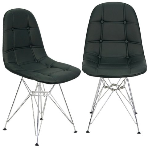 Kit 2 Cadeiras Estofadas Charles Eames Eiffel Botonê com Pés de Metal Cromado Preto Multicolorido