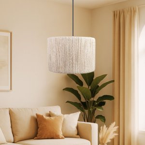 Luminária Pendente Paris Corda Sisal Natural Palha Moderna:preto