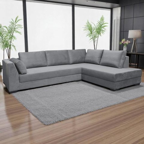 Sofá de Canto 5 Lugares em Sued Aveludado, 2,78m X 1,85