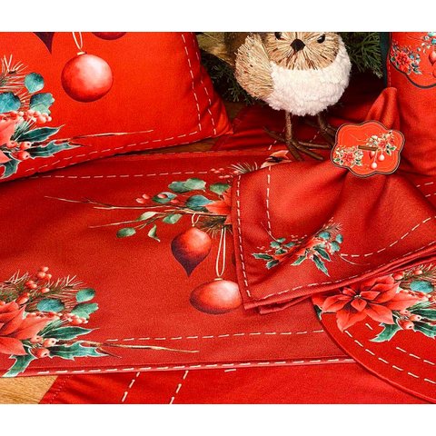 Kit Jogo Americano + Guardanapo Natal Pássaros Nsw 8 Peças