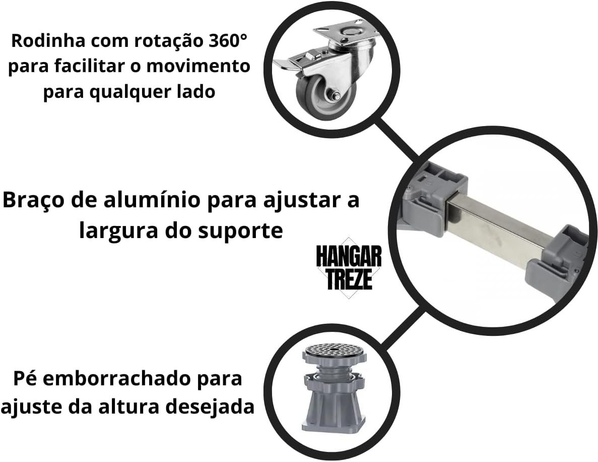 Suporte Móvel para Máquina de Lavar, Base Móvel para Secadora com Ajuste de Altura, Base Móvel Unive - 5