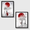 Ver imagem 2 de Kit 2 Quadros Decorativos Arte Japonesa 24x18cm - com vidro:Madeira branca