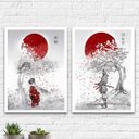 Ver imagem 1 de Kit 2 Quadros Decorativos Arte Japonesa 24x18cm - com vidro:Madeira branca