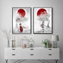 Ver imagem 3 de Kit 2 Quadros Decorativos Arte Japonesa 24x18cm - com vidro:Madeira branca