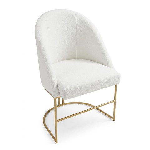 Cadeira Decorativa Lua Base Dourada Jantar Penteadeira Salão Recepção Boucle Creme