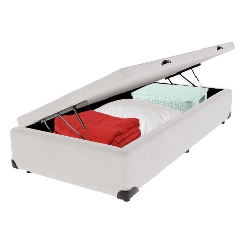 Cama Box Baú Solteiro Bravus Estrutura Madeira Branco Vtech