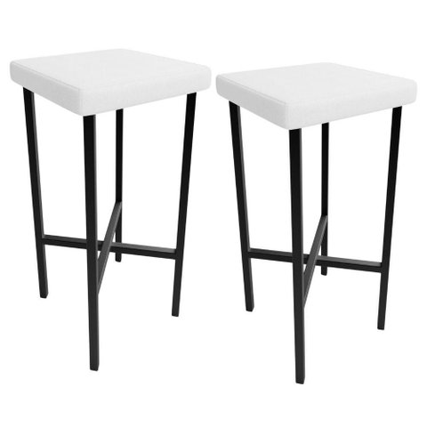 Kit 02 Banquetas Alta Bar Cozinha Sala de Jantar Preto Stella L02 Facto Branco - Lyam Decor