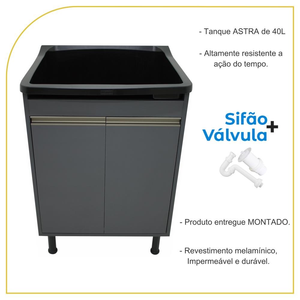 Tanque de Lavanderia Gabinete 100% Mdf com Sifão e Válvula Cor:pretocinza - 3