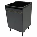 Ver imagem 1 de Tanque de Lavanderia Gabinete 100% Mdf com Sifão e Válvula Cor:pretocinza