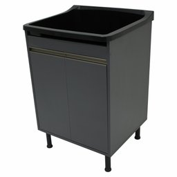Tanque de Lavanderia Gabinete 100% Mdf com Sifão e Válvula Cor:pretocinza - 1
