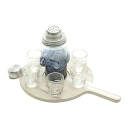 Kit Tequila Caveira 6 Copos Dose Coqueteleira e Tábua Madeira - 2 Kit Tequila Caveira 6 Copos Dose Coqueteleira e Tábua Madeira - 2