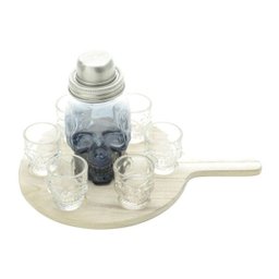 Kit Tequila Caveira 6 Copos Dose Coqueteleira e Tábua Madeira - 1 Kit Tequila Caveira 6 Copos Dose Coqueteleira e Tábua Madeira - 1