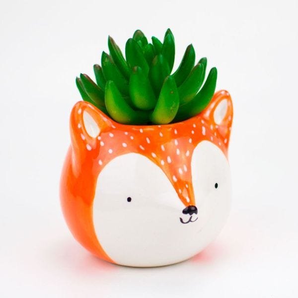 Cachepot Vaso Decorativo de Cerâmica - Raposa Fox Laranja - 1