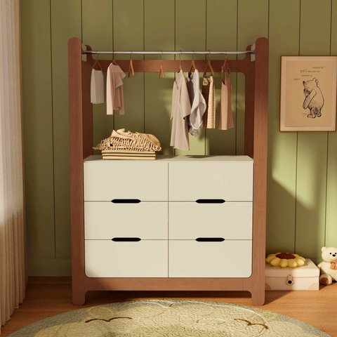 Guarda-Roupa Closet Infantil com 6 Gavetas e Cabideiro 100% MDF Olívia Bege/Off White/Castanho
