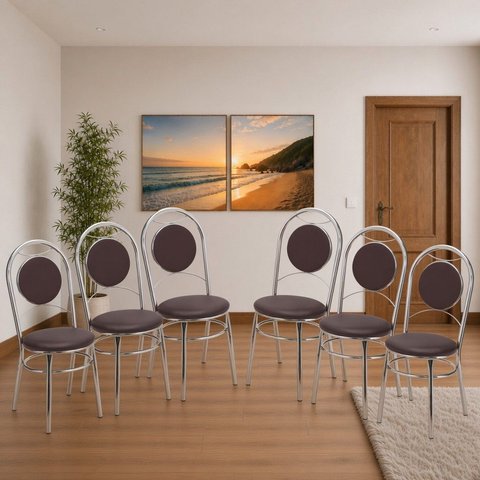 Conjunto 6 Cadeiras para Cozinha Cromado/Marrom