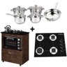 Kit Balcão 1 Porta Ypê Kaiki + Fogão Cooktop 4 Bocas e Jogo Panelas Inox 5pçs - 1