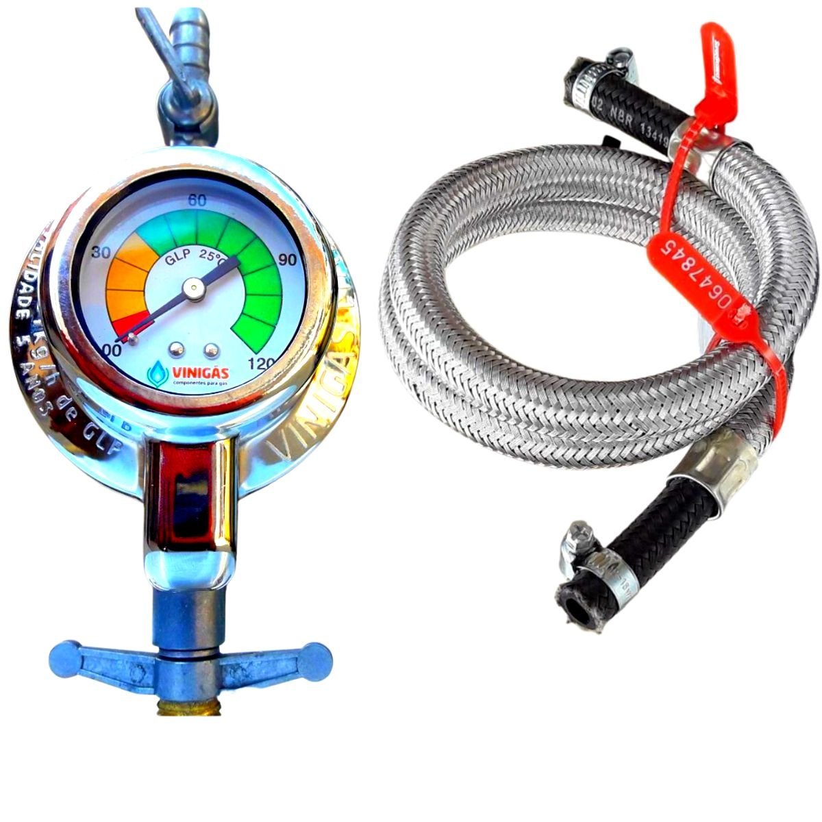 Registro Regulador Gas Rb1 Visor Mangueira malha aço 2,5 mts - 3