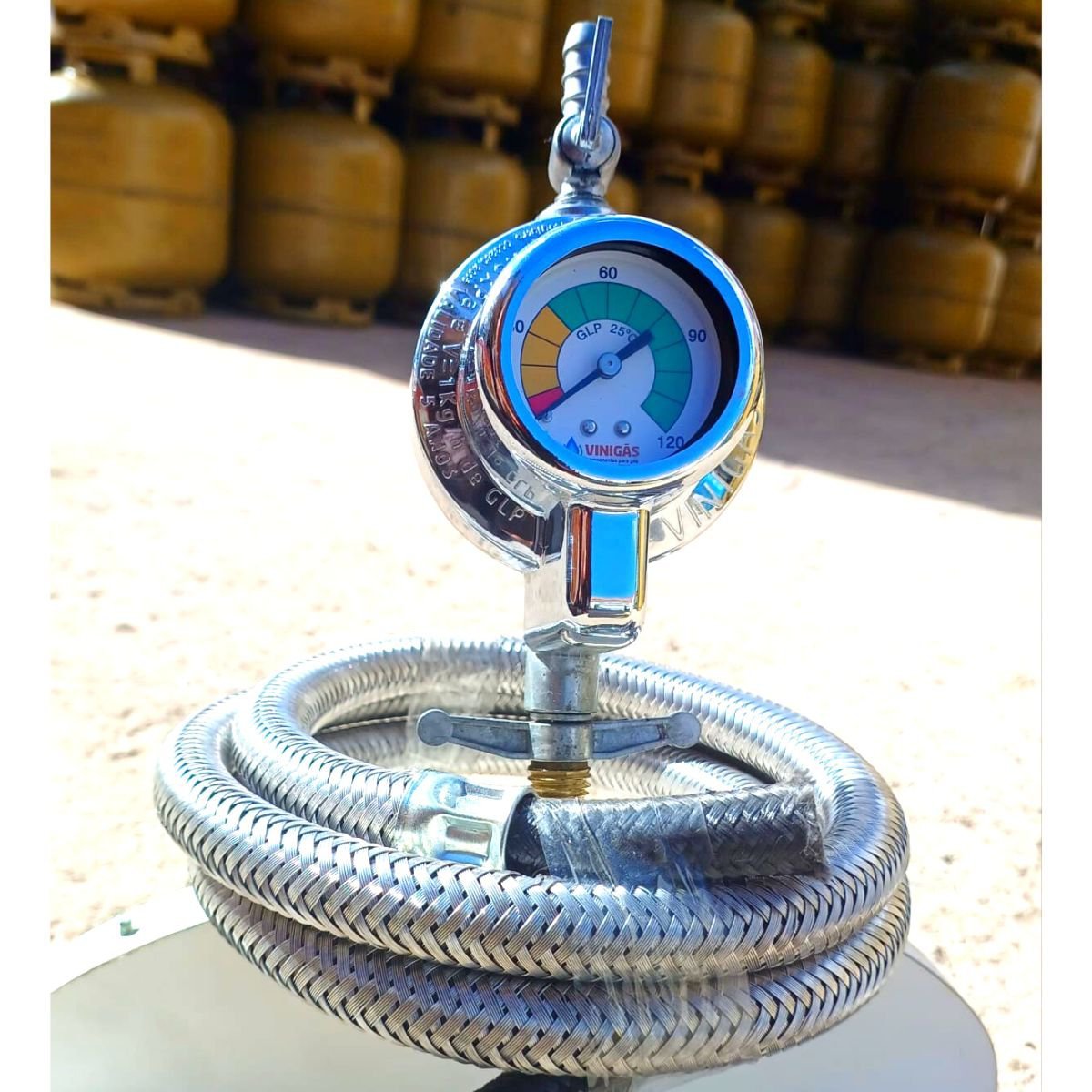 Registro Regulador Gas Rb1 Visor Mangueira malha aço 2,5 mts - 9