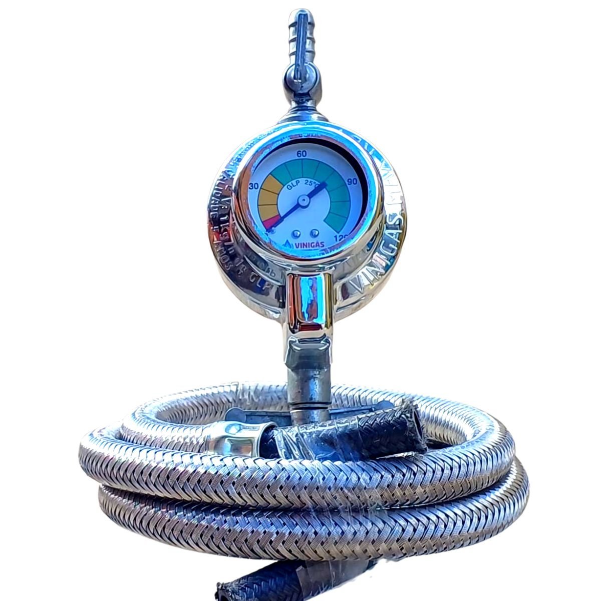 Registro Regulador Gas Rb1 Visor Mangueira malha aço 2,5 mts - 1