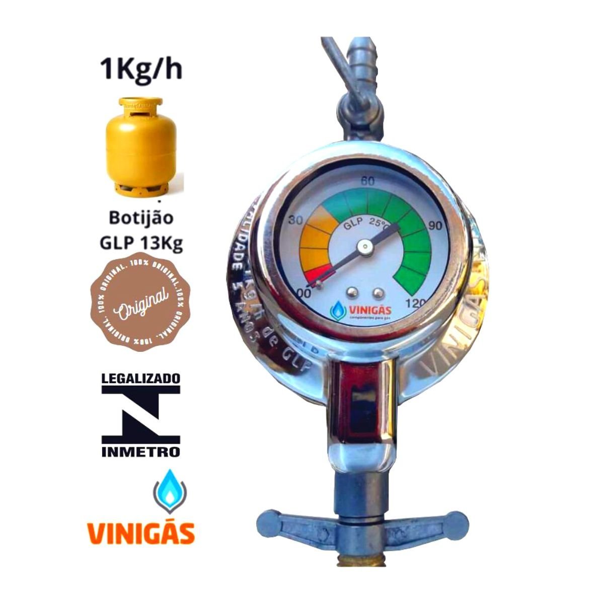 Registro Regulador Gas Rb1 Visor Mangueira malha aço 2,5 mts - 6