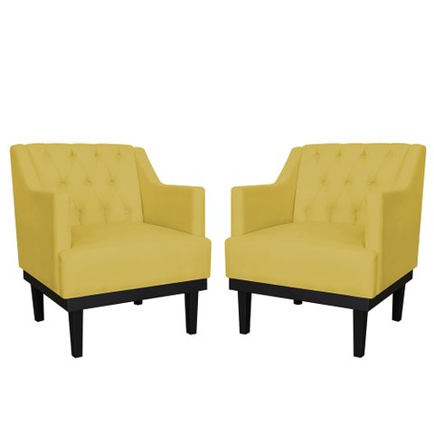 Conjunto 2 Poltronas Decorativa Clássica Base de Madeira Amarelo Carolina Estofados