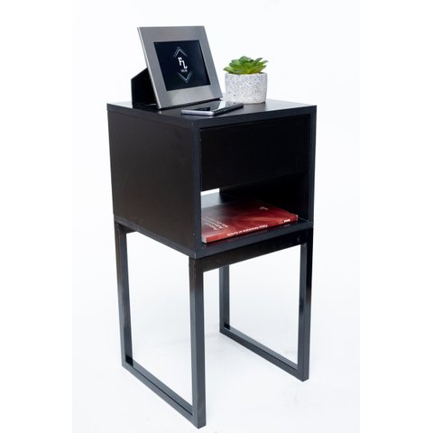 Mesa De Cabeceira Industrial Preto Eco 50cm Base Preta - Enviamos Montado