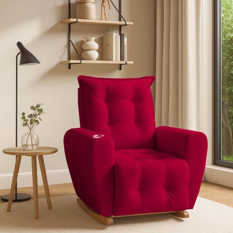 Poltrona Cadeira de Amamentação Balanço e Puff Ternura Suede Vermelho