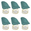 Ver imagem 1 de Kit 06 Cadeiras Poltrona de Jantar Bela Suede Azul Turquesa Base Metálica Luxo Dourado - Pallazio
