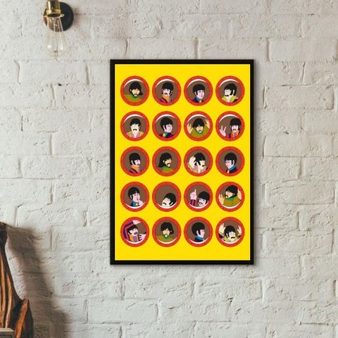 Quadro Janelas Yellow Submarine - Beatles 45x34cm - com Vidro:madeira Branca