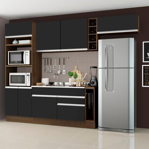 Armário de Cozinha Completa 290cm Rustic/Preto Safira Madesa 04