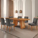 Ver imagem 1 de Mesa de Jantar Carolina com 6 Cadeiras Moderna Mobilia Veludo Grafite/naturalle Laminado