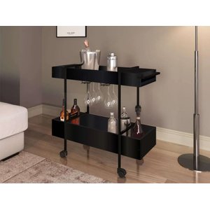 Carrinho Bar Com Porta Tacas Preto/Preto Industrial Artesano Complementos