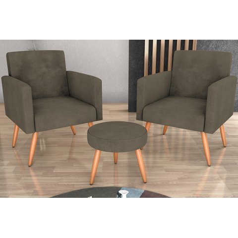 Kit 2 Poltronas + Puff Dallas Suede Cappuccino B255 - Matrix