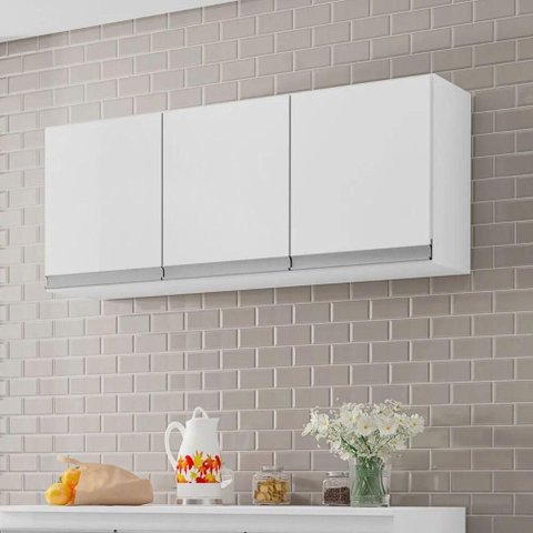 Armário Aéreo de Cozinha Calela 120cm 3 Portas MDP Branco AJL Móveis