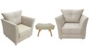 Ver imagem 1 de Kit 2 Poltronas Decorativa Isis + Puff Retangular Suede Bege Pés Madeira Ms Decor