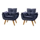 Ver imagem 1 de Kit 2 Poltrona Azul Marinho Cadeira Decorativa Opala Sala Recepção Pés Imbuia - Bela Decor