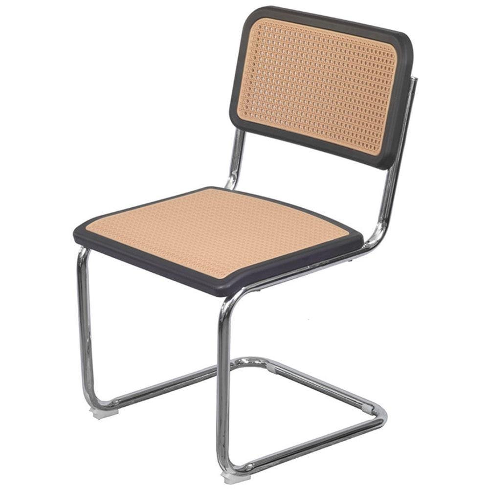 Cadeira Cesca Preta Com Palha Base Cromada Sem Braço - 71560