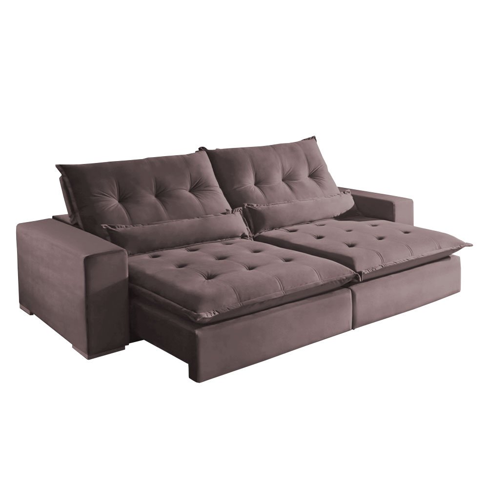 Sofá 4 Lugares Retrátil e Reclinável 2,5m Miami Jc Veludo Cinza 535 JC