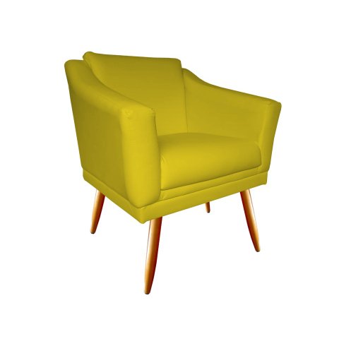 Poltrona Decorativa Agatha Couro Amarelo Pés Madeira Ms Decor