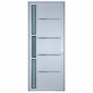 Porta de Aluminio Lambril Branco com Maçaneta, Vidro e Friso Linha 25 - 210x80 Esquerda