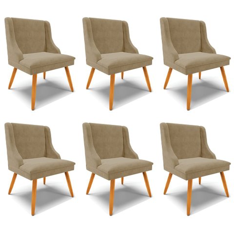 Kit 6 Cadeiras Decorativas Sala de Jantar Pés Palito de Madeira Firenze Suede Nude/Natural G19 - Gra
