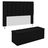 KIT Cabeceira com Calçadeira baú eros Casal 140 cm Para Cama Box Suede Preto Biselos-Decor - 1