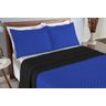 Colcha Cobre Leito Cama Queen 3 Pç Dupla Face Acolchoado Microfibra Azul Royal e Preto - 2